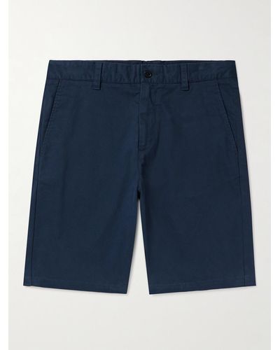 NN07 Crown 1090 Straight-leg Brushed Organic Cotton-blend Twill Shorts - Blue