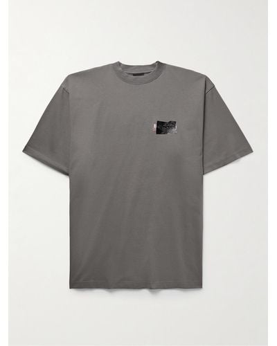 Balenciaga T-shirt oversize in jersey di cotone con logo ricamato e applicazione Gaffer - Grigio