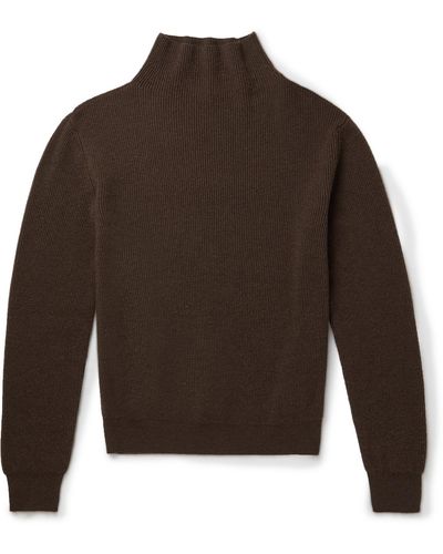 The Row Daniel Ribbed Cashmere Mock-neck Sweater - Brown