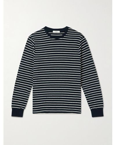 MR P. Striped Waffle-knit Cotton Sweater - Blue