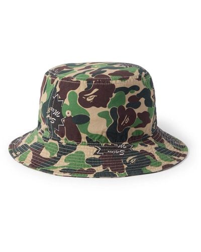 SAINT Mxxxxxx A Bathing Ape Logo-detailed Camouflage-print Cotton Bucket Hat - Green