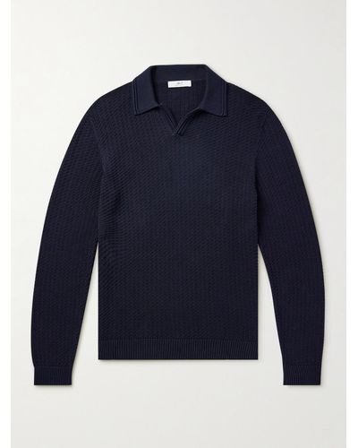 MR P. Textured Organic Cotton Polo Shirt - Blue