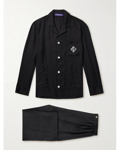 Ralph Lauren Purple Label Logo-embroidered Silk-satin Pyjama Set - Black