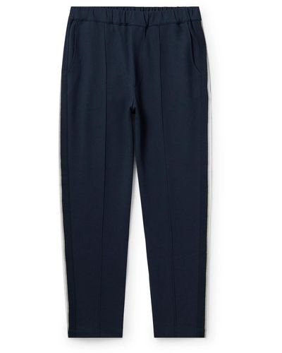 Hanro Yves Tapered Webbing-trimmed Double-faced Cotton-blend Jersey Track Pants - Blue