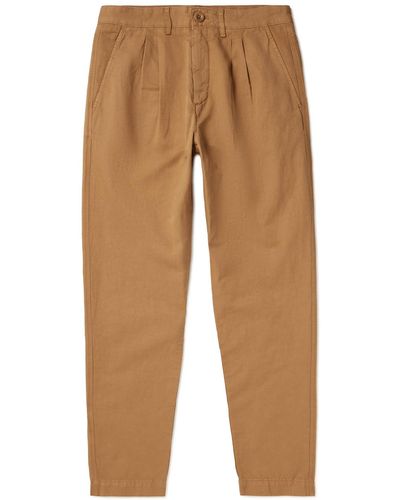 MR P. Straight-leg Pleated Garment-dyed Cotton And Linen-blend Twill Pants - Natural