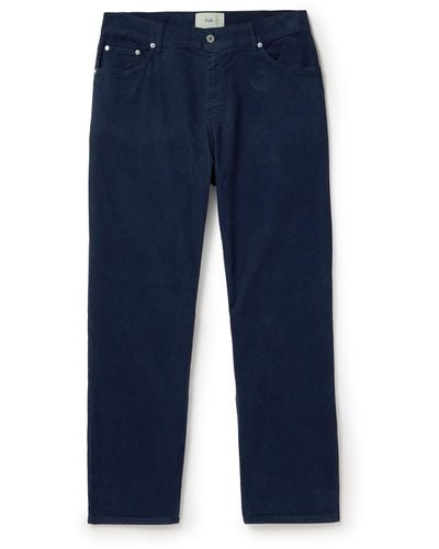 Folk Straight-leg Cotton-corduroy Pants - Blue