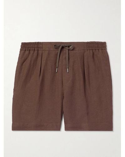Ralph Lauren Dorset Straight-leg Silk And Linen-blend Drawstring Shorts - Brown