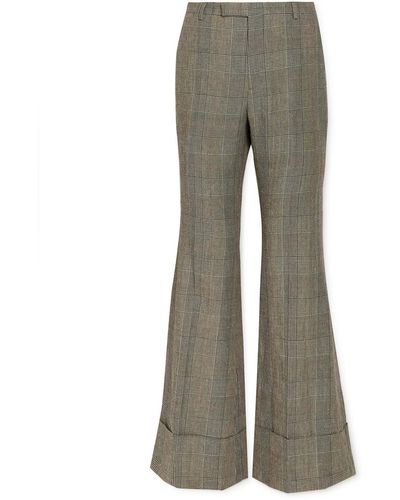 Gucci Flared Prince Of Wales Checked Wool And Linen-blend Pants - Gray