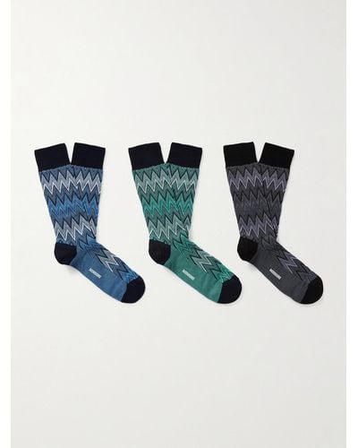 Missoni Three-pack Crochet-knit Cotton-blend Socks - Black
