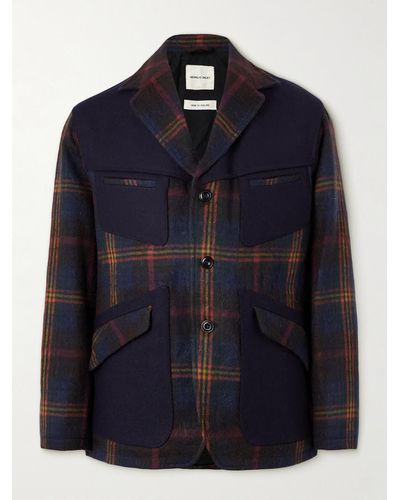 Nicholas Daley Fonte Panelled Checked Wool-blend Jacket - Blue