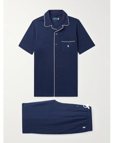 Polo Ralph Lauren Schmal geschnittener Pyjama aus Baumwoll-Jersey mit Logostickerei - Blau