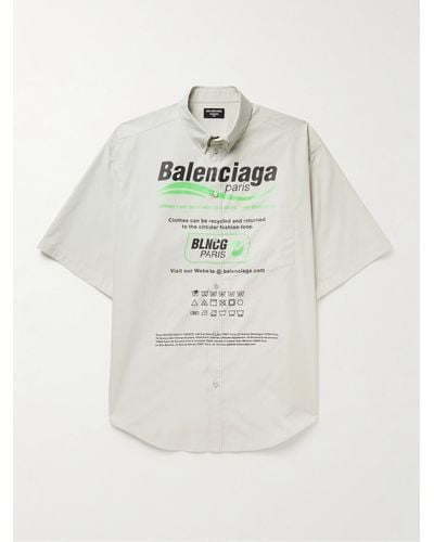Balenciaga Button-down Collar Logo-print Cotton-poplin Shirt - Multicolour
