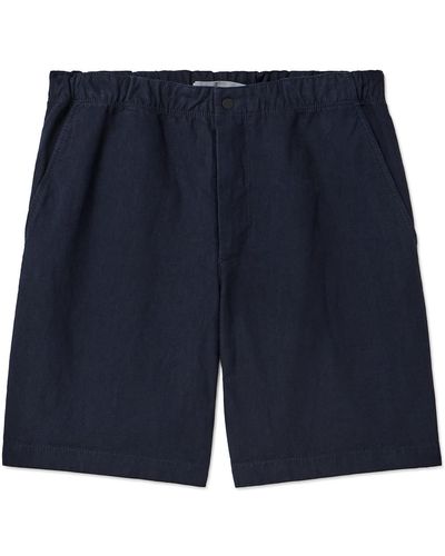 Norse Projects Ezra Straight-leg Cotton And Linen-blend Shorts - Blue