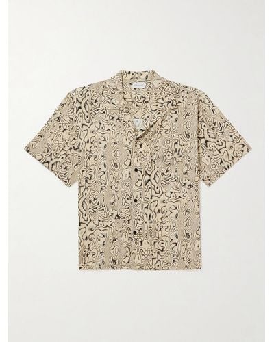 John Elliott Eren Hemd aus bedruckter Baumwollpopeline mit Reverskragen - Natur