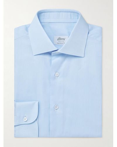 Brioni Hemd aus Baumwollpopeline mit Cutaway-Kragen - Blau