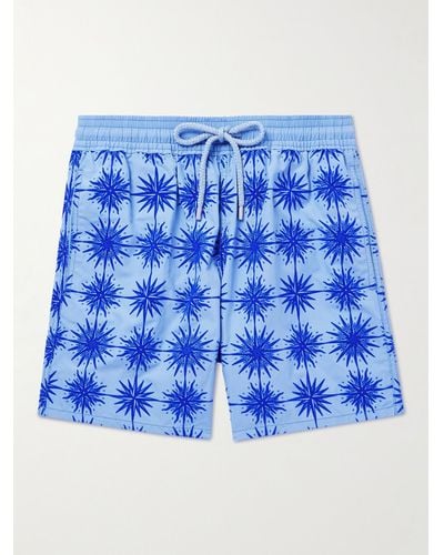 Vilebrequin Shorts da mare medi slim-fit in tessuto riciclato floccato Moorea - Blu
