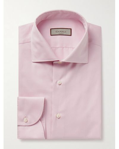 Canali Slim-fit Cutaway-collar Cotton-twill Shirt - Pink