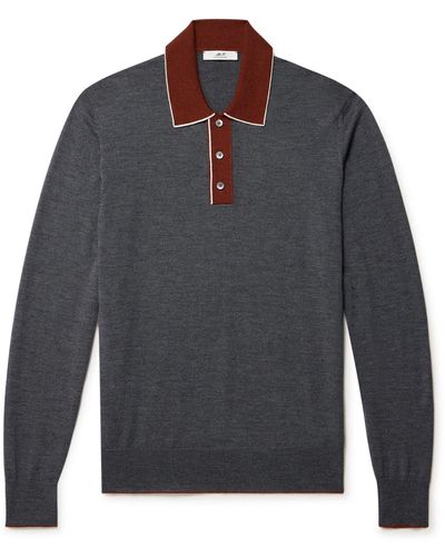 MR P. Colour-block Merino Wool Polo Shirt - Gray
