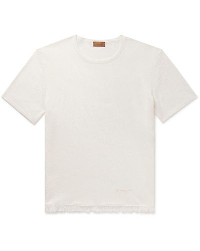 Alanui Logo-embroidered Fringed Linen-jersey T-shirt - White