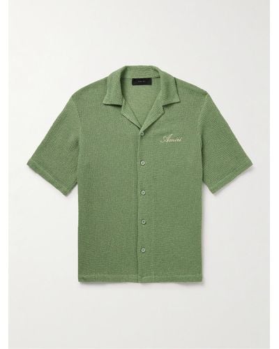 Amiri Camp-collar Logo-embroidered Metallic Cotton-blend Shirt - Green