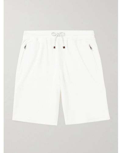 Brunello Cucinelli Shorts a gamba dritta in jersey di misto cotone con coulisse - Bianco