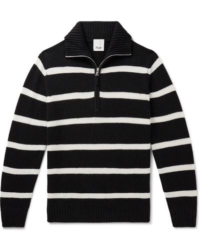 Allude Striped Wool And Cashmere-blend Half-zip Sweater - Black