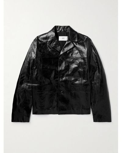 Ami Paris Panelled Textured-leather Jacket - Black