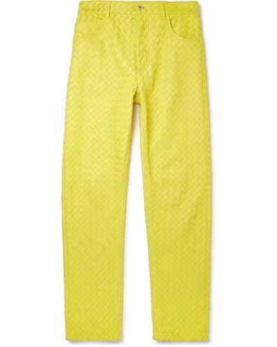 Bottega Veneta Intrecciato Leather Pants - Yellow