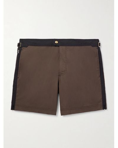 Tom Ford Straight-leg Mid-length Striped Swim Shorts - Brown
