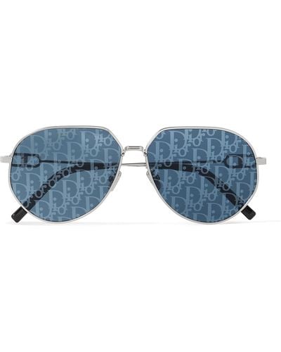Dior Cd Link A1u Round-frame Silver-tone Mirrored Sunglasses - Blue