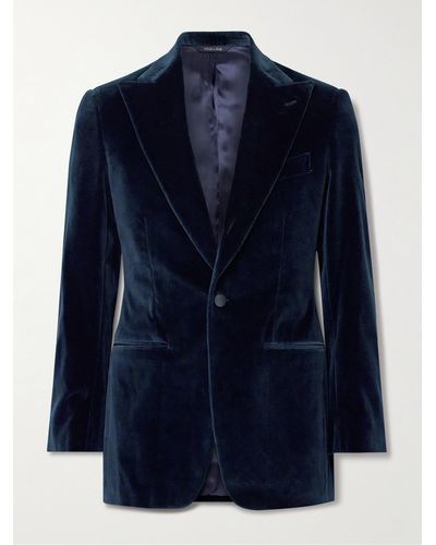 Saman Amel Slim-fit Cotton-velvet Tuxedo Jacket - Blue