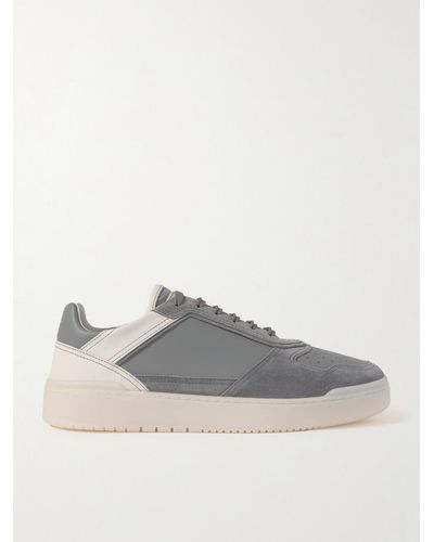 Brunello Cucinelli Slam Perforated Leather And Suede Trainers - Grey