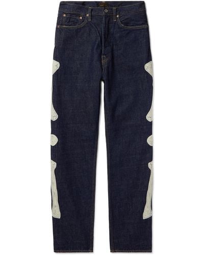 Kapital Slim-fit Crochet-trimmed Jeans - Blue