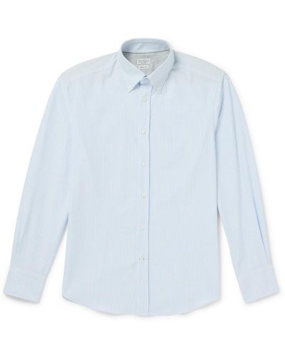 Brunello Cucinelli Button-down Collar Striped Cotton Oxford Shirt - Blue