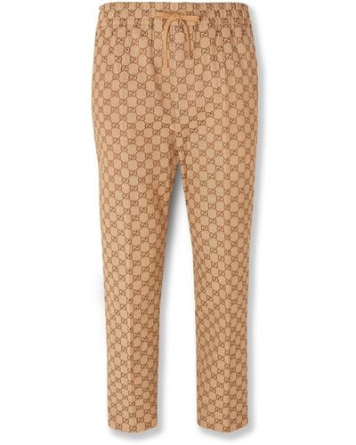 Gucci Beige Tapered Cropped Logo-jacquard Cotton-blend Suit Pants - Natural