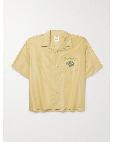 Visvim Crosby Convertible-collar Logo-print Silk Shirt - Yellow