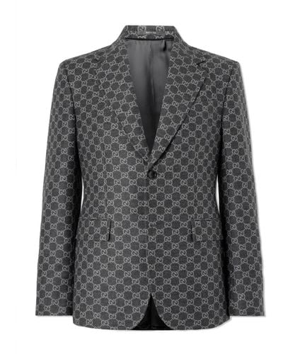 Gucci Monogrammed Wool Suit Jacket - Gray