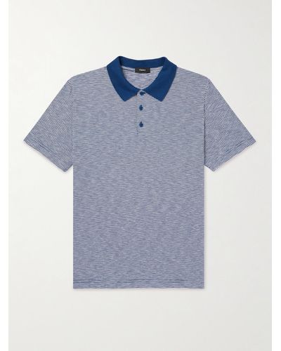 Theory Bron Striped Cotton-jersey Polo Shirt - Blue
