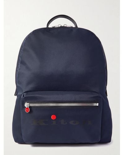 Kiton Logo-print Leather-trimmed Shell Backpack - Blue