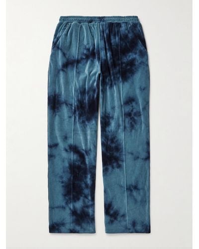Blue Blue Japan Kagozome Straight-leg Tie-dyed Cotton-blend Velour Track Trousers - Blue