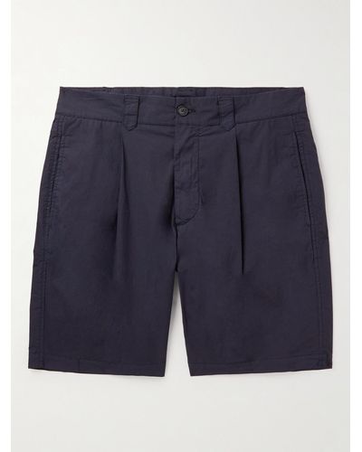 Altea Tangeri Straight-leg Pleated Cotton-blend Poplin Bermuda Shorts - Blue