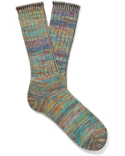Anonymous Ism Ribbed Cotton-blend Socks - Green