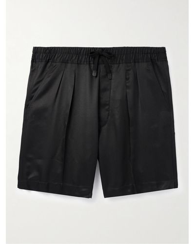 Tom Ford Gerade geschnittene Shorts aus Seiden-Twill mit Kordelzugbund und Falten - Schwarz