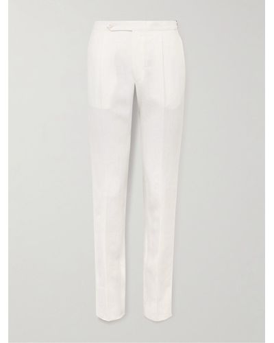 De Petrillo Slim-fit Pleated Linen Trousers - White