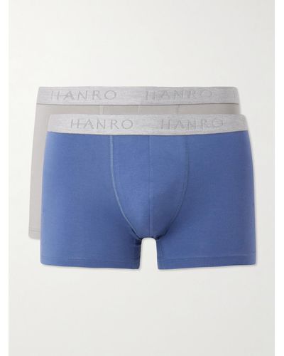 Hanro Essentials Two-pack Stretch-cotton Boxer Briefs - Blue