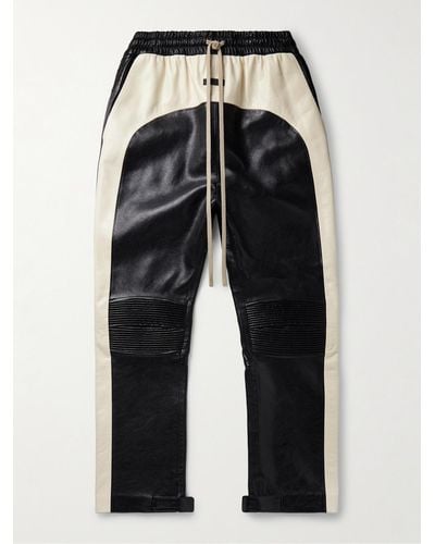 Fear Of God Slim-fit Straight-leg Two-tone Full-grain Leather Drawstring Pants - Blue