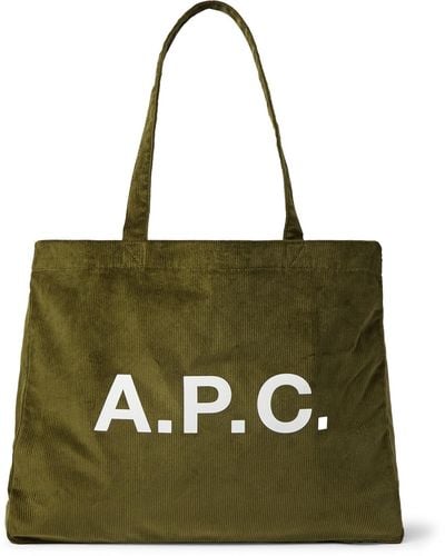 A.P.C. Logo-print Cotton-corduroy Tote Bag - Green
