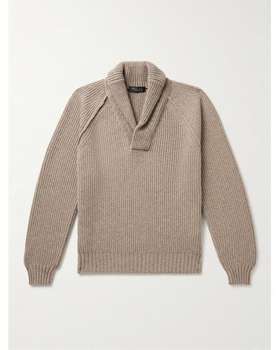 Loro Piana Archer Shawl-collar Ribbed Cashmere Sweater - Natural
