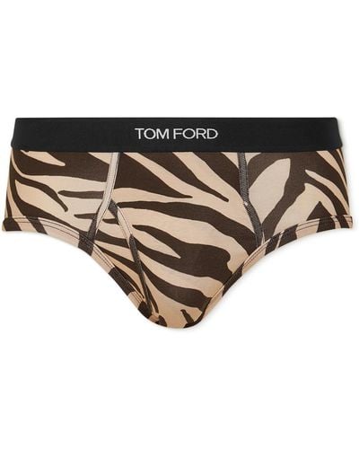 Tom Ford Zebra-print Stretch-cotton Briefs - Natural