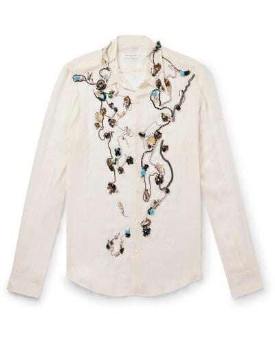 Dries Van Noten Slim-fit Embellished Chiffon Shirt - White